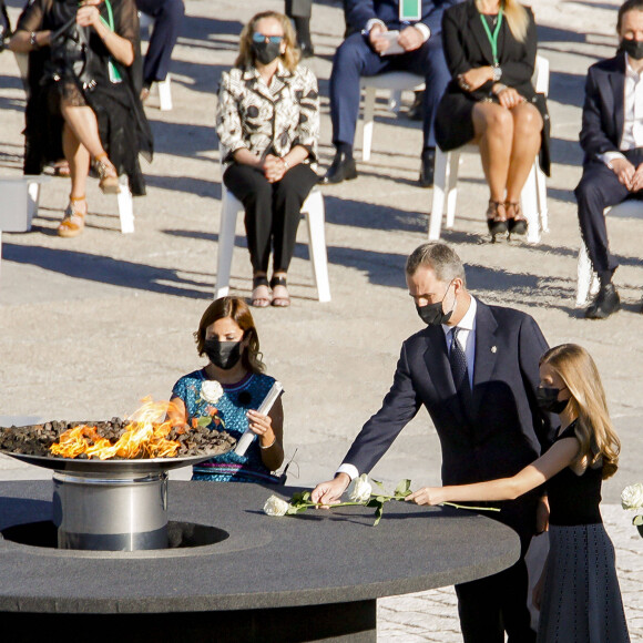 Le roi Felipe VI et la reine Letizia d'Espagne, La princesse Leonor, L'infante Sofia d'Espagne - Funérailles d'État honorant les victimes de l'épidémie de Coronavirus (COVID-19) au Palais Royal à Madrid le 16 juillet 2020.