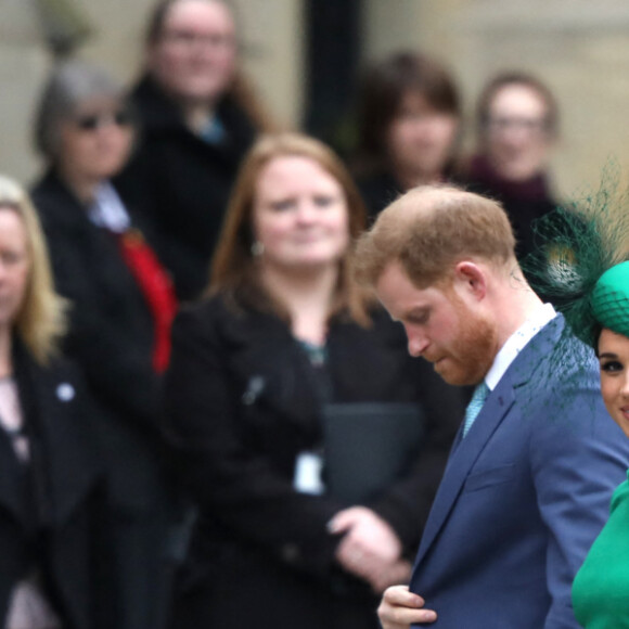 Le prince Harry, duc de Sussex, et Meghan Markle, duchesse de Sussex - La famille royale d'Angleterre lors de la cérémonie du Commonwealth en l'abbaye de Westminster à Londres, le 9 mars 2020.