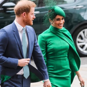 Le prince Harry, duc de Sussex, et Meghan Markle, duchesse de Sussex - La famille royale d'Angleterre à la sortie de la cérémonie du Commonwealth en l'abbaye de Westminster à Londres, le 9 mars 2020.