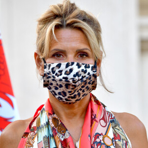 Christian Estrosi, le maire de Nice, et sa femme Laura Tenoudji Estrosi durant la remise de la moto Pernod 250 GP compétitions 1981-1984 à Christian Estrosi au Musée du Sport. C'est sur cette moto que le maire a concouru entre 1981 et 1984. © Bruno Bebert / Bestimage