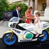 Christian Estrosi, le maire de Nice, et sa femme Laura Tenoudji Estrosi durant la remise de la moto Pernod 250 GP compétitions 1981-1984 à Christian Estrosi au Musée du Sport. C'est sur cette moto que le maire a concouru entre 1981 et 1984. © Bruno Bebert / Bestimage