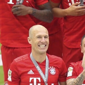 Franck Ribéry et Arjen Robben - Franck Ribéry célèbre le titre de champion d'Allemagne et son dernier match sous les couleurs du Bayern de Munich le 18 Mai 2019.