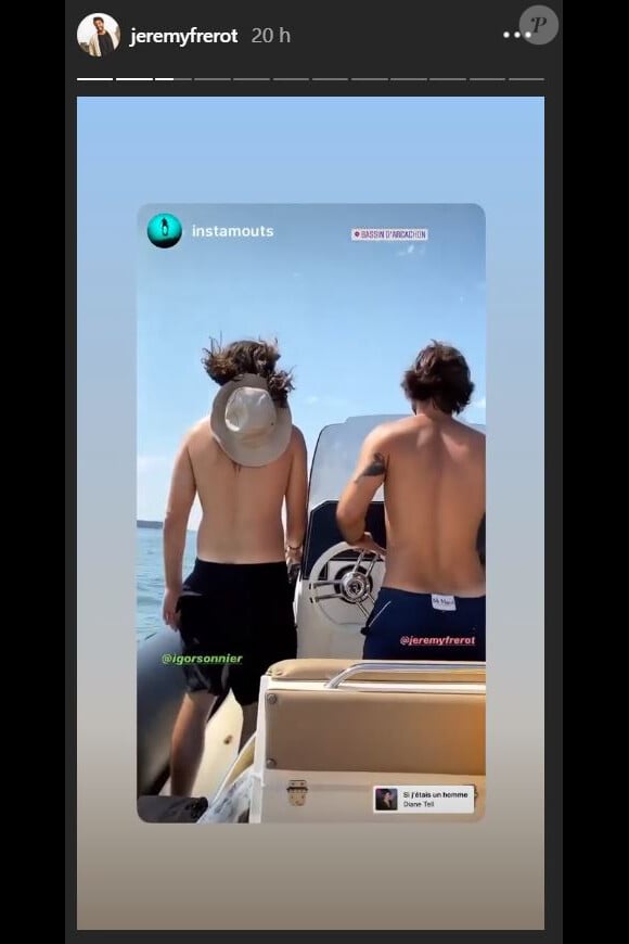 Jérémy Fréro partage sa journée à la plage avec Laure Manaudou, Lou et des amis, le 30 juillet 2020, en story Instagram