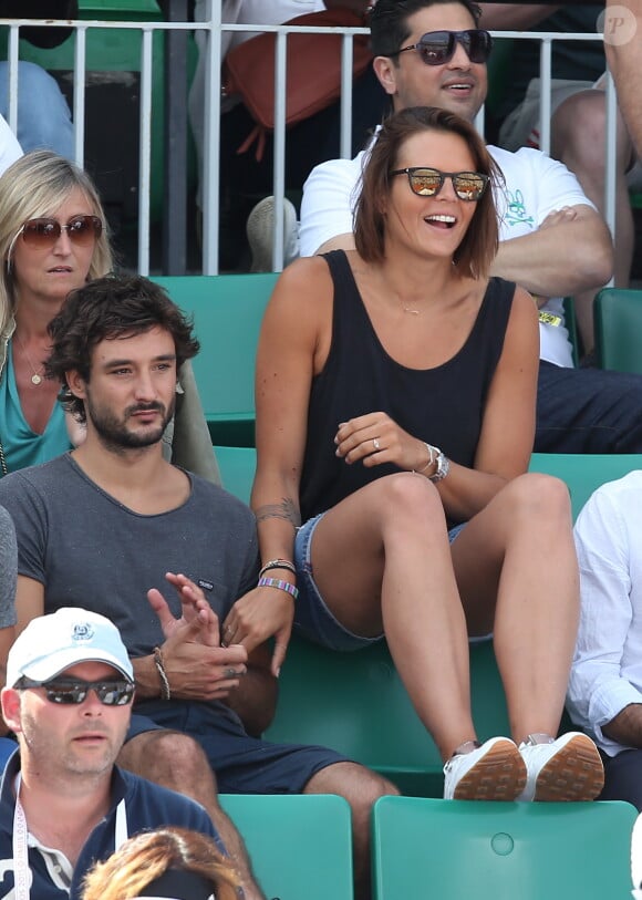 Laure Manaudou et son compagnon Jérémy Frérot (du groupe Fréro Delavega) - People dans les tribunes lors de la finale des Internationaux de tennis de Roland-Garros à Paris, le 7 juin 2015.