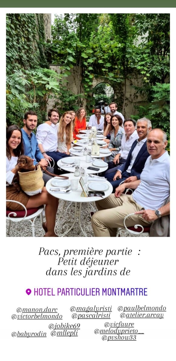 Méliné Ristiguian a partagé dans sa story Instagram des photos de sa journée de pacs avec Alessandro Belmondo, le 14 août 2020 à Paris.