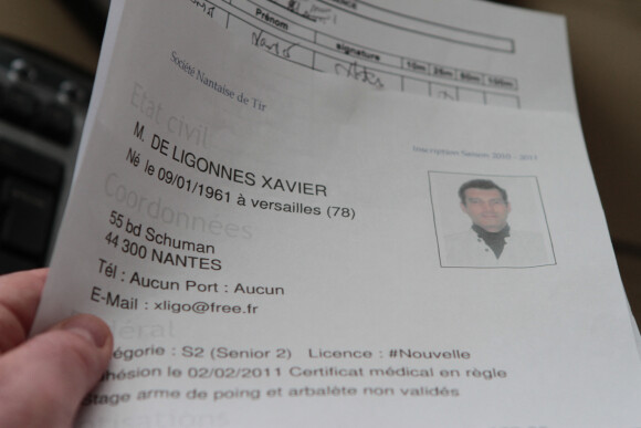 







Le formulaire d'inscription de Xavier Dupont de Ligonnes au Rifle Club de Jammonières à La Chapelle-sur-Erdre, près de Nantes.







