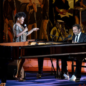 Exclusif - China Moses et André Manoukian durant le premier jour d'enregistrement de l'émission de télévision "Nice Jazz Festival" au Théâtre de Verdure à Nice, le 24 juillet 2020. Ce programme musical présenté par C.Moses et A. Manoukian, sera diffusé en prime time sur France 3 le 21 Août 2020. © Bruno Bebert/Bestimage  Exclusive - For Germany call for price - First day of rehearsals for the television show "Nice Jazz Festival" at the Théâtre de Verdure in Nice on July 24, 2020. This musical program presented by C. Moses and A. Manoukian, will be broadcast in prime time on France 3 at the end of August. 