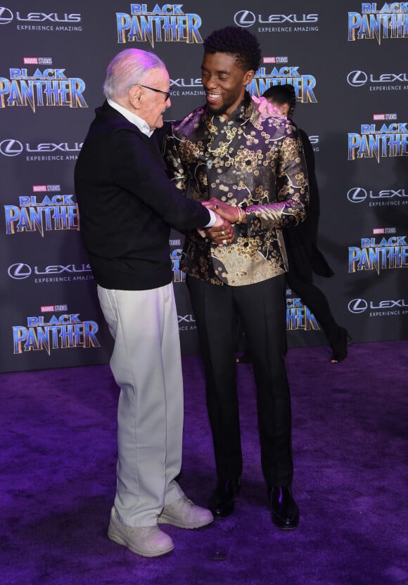 Chadwick Boseman et Stan Lee à la première de 'Black Panther' à Hollywood, le 29 janvier 2018 © Chris Delmas/Bestimage