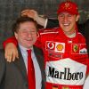 jean Todt, Michael Schumacher, Luca Montezemolo et Rubbens Barrichello à la présentation de la nouvelle Ferrari (2003).