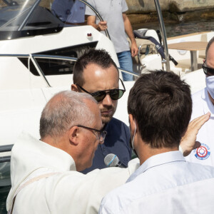 La famille princière de Monaco au départ de la 3ème édition de la course "The Crossing : Calvi-Monaco Water Bike Challenge". Ce défi caritatif organisé par la Fondation Princesse Charlène se déroule les 12 et 13 septembre. Deux équipes de quatre athlètes, parmi lesquels la Princesse et son frère Gareth Wittstock, secrétaire général de la fondation, vont se relayer en water bike durant 24h pour relier les 180km qui séparent Calvi de Monaco. Calvi, le 12 septembre 2020. © Olivier Huitel/Pool Monaco/Bestimage