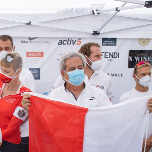La famille princière de Monaco au départ de la 3ème édition de la course "The Crossing : Calvi-Monaco Water Bike Challenge". Ce défi caritatif organisé par la Fondation Princesse Charlène se déroule les 12 et 13 septembre. Deux équipes de quatre athlètes, parmi lesquels la Princesse et son frère Gareth Wittstock, secrétaire général de la fondation, vont se relayer en water bike durant 24h pour relier les 180km qui séparent Calvi de Monaco. Calvi, le 12 septembre 2020. © Olivier Huitel/Pool Monaco/Bestimage