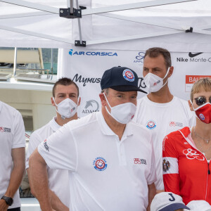 La famille princière de Monaco au départ de la 3ème édition de la course "The Crossing : Calvi-Monaco Water Bike Challenge". Ce défi caritatif organisé par la Fondation Princesse Charlène se déroule les 12 et 13 septembre. Deux équipes de quatre athlètes, parmi lesquels la Princesse et son frère Gareth Wittstock, secrétaire général de la fondation, vont se relayer en water bike durant 24h pour relier les 180km qui séparent Calvi de Monaco. Calvi, le 12 septembre 2020. © Olivier Huitel/Pool Monaco/Bestimage
