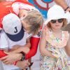 La princesse Charlene de Monaco et ses deux enfants, les princes Jacques et Gabriella au départ de la 3ème édition de la course "The Crossing : Calvi-Monaco Water Bike Challenge". Ce défi caritatif organisé par la Fondation Princesse Charlène se déroule les 12 et 13 septembre. Deux équipes de quatre athlètes, parmi lesquels la Princesse et son frère Gareth Wittstock, secrétaire général de la fondation, vont se relayer en water bike durant 24h pour relier les 180km qui séparent Calvi de Monaco. Calvi. © Olivier Huitel/Pool Monaco/Bestimage