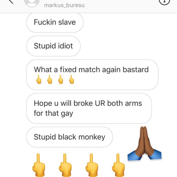 Gaël Monfils a reçu de nombreux messages d'insultes après sa défaite en 32e de finale du Masters 1000 de Rome, face à l'Allemand Dominic Koepfer. Story Instagram du jeudi 17 septembre 2020.