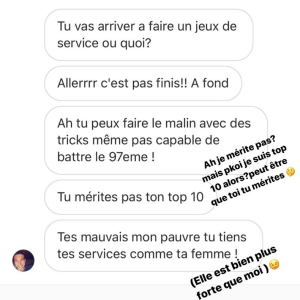 Gaël Monfils a reçu de nombreux messages d'insultes après sa défaite en 32e de finale du Masters 1000 de Rome, face à l'Allemand Dominic Koepfer. Story Instagram du jeudi 17 septembre 2020.