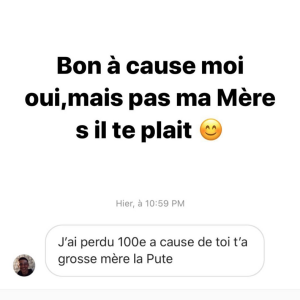 Gaël Monfils a reçu de nombreux messages d'insultes après sa défaite en 32e de finale du Masters 1000 de Rome, face à l'Allemand Dominic Koepfer. Story Instagram du jeudi 17 septembre 2020.