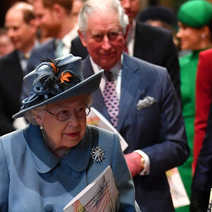 La reine Elisabeth II d'Angleterre et le prince Charles - La famille royale d'Angleterre lors de la cérémonie du Commonwealth en l'abbaye de Westminster à Londres.