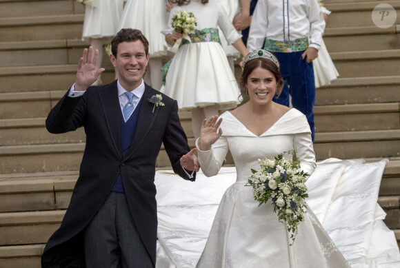Sorties après la cérémonie de mariage de la princesse Eugenie d'York et Jack Brooksbank en la chapelle Saint-George au château de Windsor le 12 octobre 2018. 