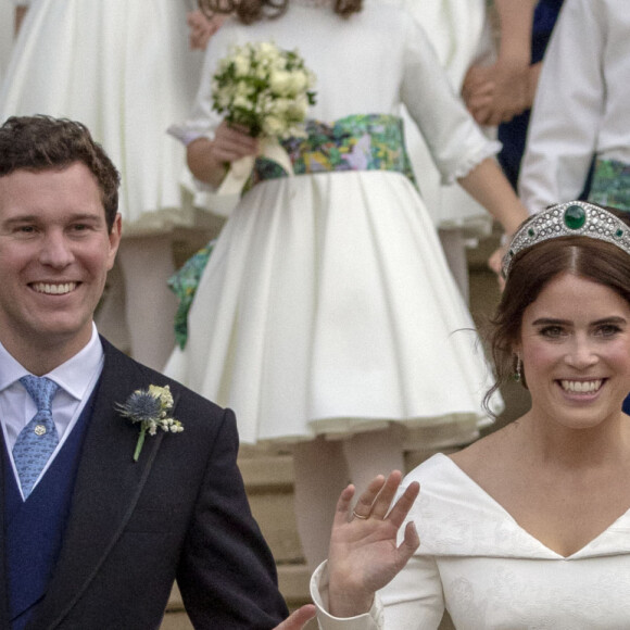 Sorties après la cérémonie de mariage de la princesse Eugenie d'York et Jack Brooksbank en la chapelle Saint-George au château de Windsor le 12 octobre 2018. 