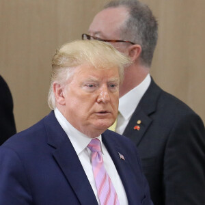 Donald J. Trump (président des Etats-Unis) - 1ère séance de travail, sous la forme d'un déjeuner de travail, sur le thème "économie mondiale - commerce" au centre de congrès Intex Osaka lors du sommet du G20 à Osaka, Japon, le 28 juin 2019. © Dominique Jacovides/Bestimage 