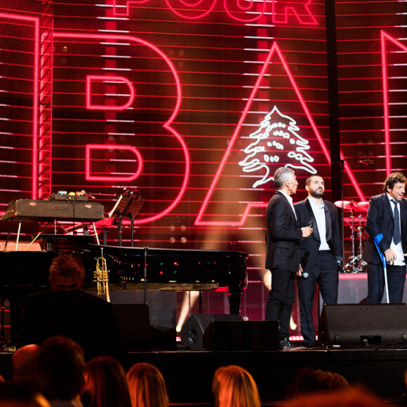 Exclusif - Nagui, Ibrahim Maalouf, Patrick Bruel, Pascal Obispo, Florent Pagny - Concert "Unis pour le Liban" à l'Olympia à Paris. Le 1er octobre 2020. Parrainé par le célèbre trompettiste I.Maalouf, ce grand concert caritatif a été retransmis depuis l'Olympia sur France 2. © Da Silva-Moreau / Bestimage