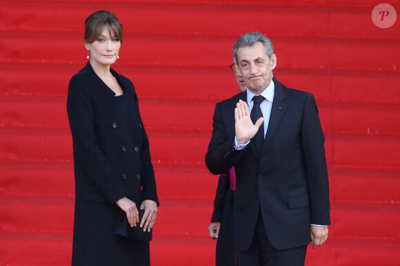 Nicolas Sarkozy et sa femme Carla Bruni - Arrivées en l'église Saint-Sulpice pour les obsèques de l'ancien président de la République Jacques Chirac à Paris. Un service solennel sera présidé par le président de la République. Le 30 septembre 2019 © Dominique Jacovides / Bestimage