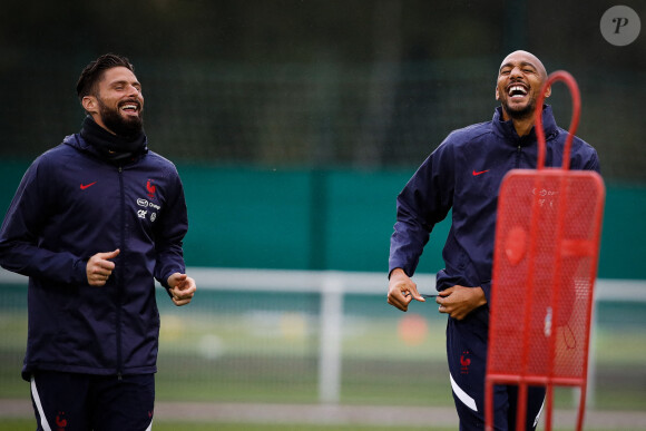 Olivier Giroud à l'entrainement de l'équipe de France de football au CNF à Clairefontaine le 6 octobre 2020. © Federico Pestellini / Panoramic / Bestimage