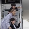 Eddy et Nelson Angelil - Celine Dion quitte l'hôtel Royal Monceau avec ses enfants et prend un jet privé au Bourget le 10 août 2017. © Pierre Perusseau / Bestimage