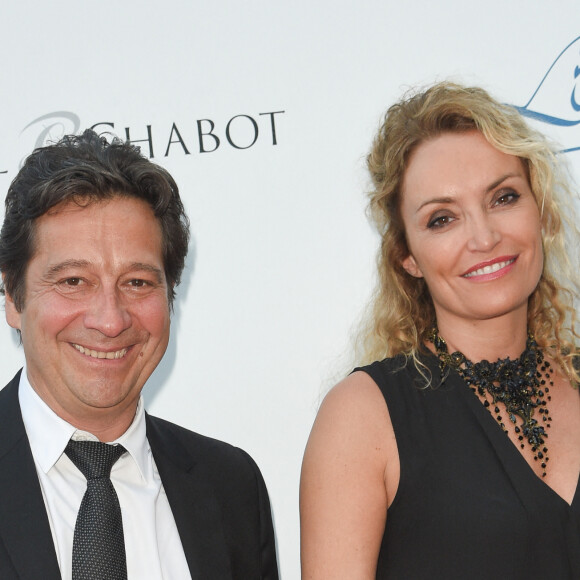 Laurent Gerra et sa compagne Christelle Bardet - Soirée du 90ème anniversaire de Line Renaud sur le Bateau Potel et Chabot "Pavillon Seine" à Paris le 2 juillet 2018. © Coadic Guirec/Bestimage