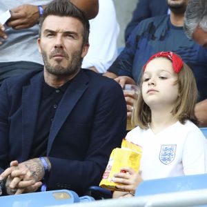 David Beckham et sa fille Harper Seven Beckham - Norvège vs Angleterre (0 - 3) - Quarts de finale- Coupe du Monde Feminine, Le Havre