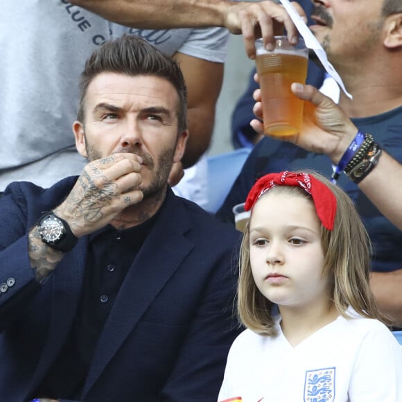 David Beckham et sa fille Harper Seven Beckham - Norvège vs Angleterre (0 - 3) - Quarts de finale- Coupe du Monde Feminine, Le Havre, le 27 juin 2019. 