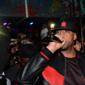 Le rappeur Booba fête son 41ème anniversaire au club Hobo et par la même occasion lance sa bouteille de Whisky nommée "Duc" à Paris le 12 décembre 2017. © Rachid Bellak/Bestimage