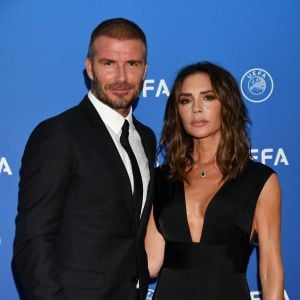 David et Victoria Beckham durant le tirage au sort de la Champions League dans la salle des Princes du Grimaldi Forum à Monaco © Bruno Bebert / Bestimage