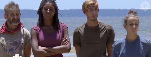 Fabrice, Angélique, Brice et Ava dans "Koh-Lanta, Les 4 Terres" sur TF1.