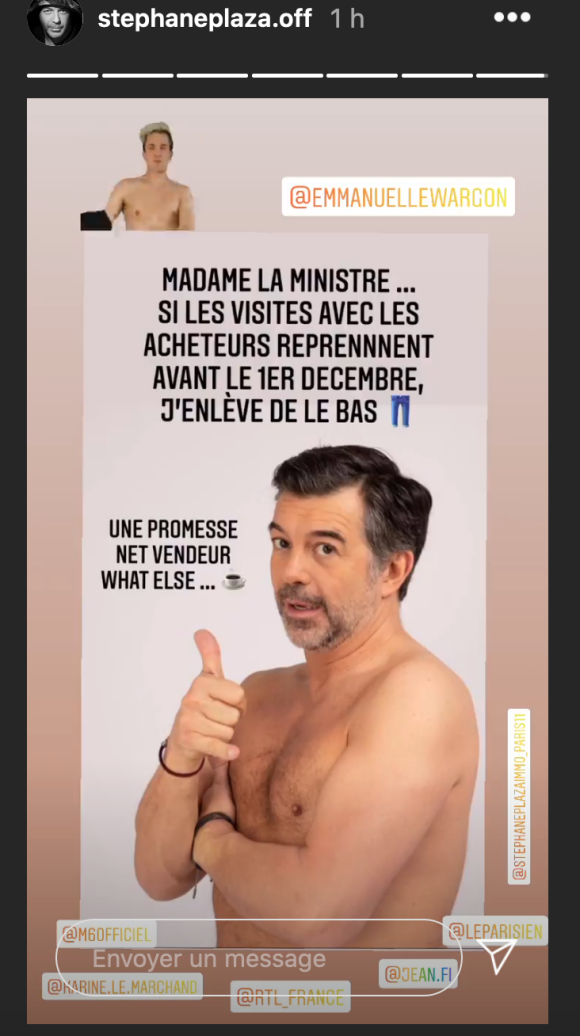 Stéphane Plaza interpelle un ministre et propose de faire tomber le bas - Instagram, 24 novembre 2020