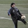 Diego Maradona, entraineur de l'équipe d'Argentine, lors d'un entrainement à Pretoria lors de la Coupe du Monde de Football 2010.