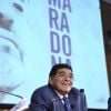 L'ancien joueur de football Diego Maradona presente son dernier dvd 'El Pibe Si Racconta A Gianni Mina' a Milan en Italie le 17 octobre 2013.