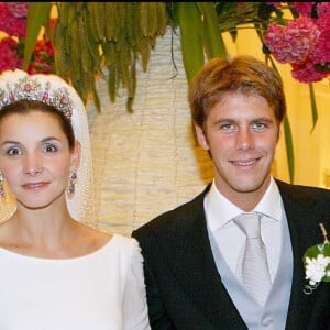 Le prince Emmanuel-Philibert de Savoie, son épouse Clotilde Courau, Johnny Hallday et Laeticia Hallyday - Mariage du prince Emmanuel-Philibert de Savoie et Clotilde Courau en 2003 à Rome.