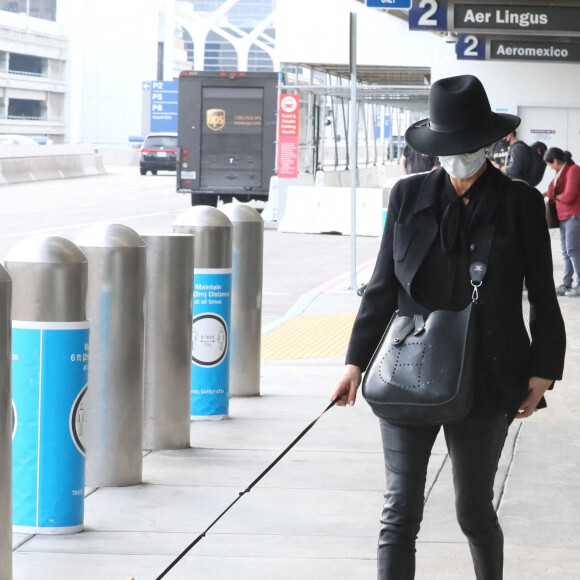 Exclusif - Catherine Zeta-Jones avec ses enfants Dylan et Carys et leur chien, arrivent à l'aéroport de Los Angeles (LAX), le 20 novembre 2020.