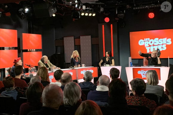 Exclusif - La chanteuse Régine, Marc Lambron, Arielle Dombasle, Helena Noguerra et Laurent Ruquier lors de l'enregistrement de l'émission de radio "Les Grosses Têtes" sur RTL à Paris. Le 22 janvier 2020 