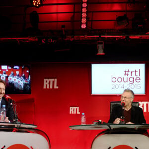 Stéphane Bern, Laurent Ruquier et Yves Calvi - Conférence de rentrée de RTL à Paris. Le 4 septembre 2014