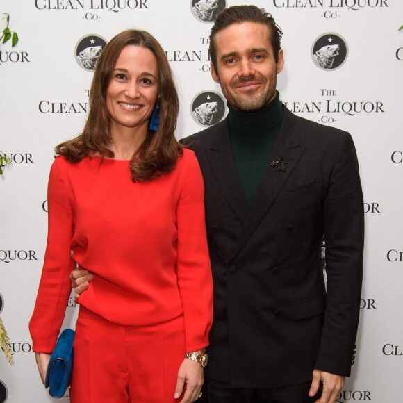 Pippa Middleton, son beau-frère Spencer Matthews et son épouse Vogue Williams lors d'une soirée à Londres, au Trading House, le 12 novembre 2019.