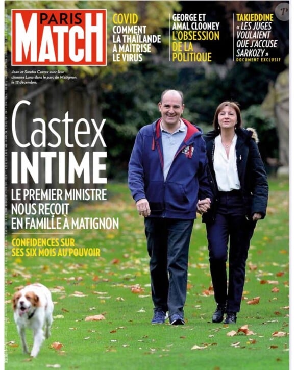 Jean Castex en couverture de "Paris Match" avec sa femme Sandra, à Matignon. Numéro du 24 décembre 2020.