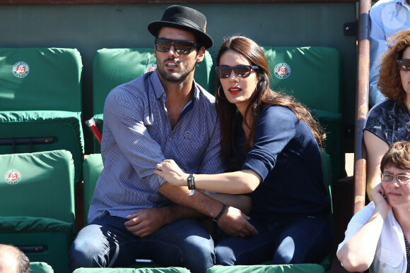 Sofia Essaïdi et son compagnon Adrien Galo - People dans les tribunes de Roland Garros lors de la Coupe Davis. Le 12 septembre 2014
