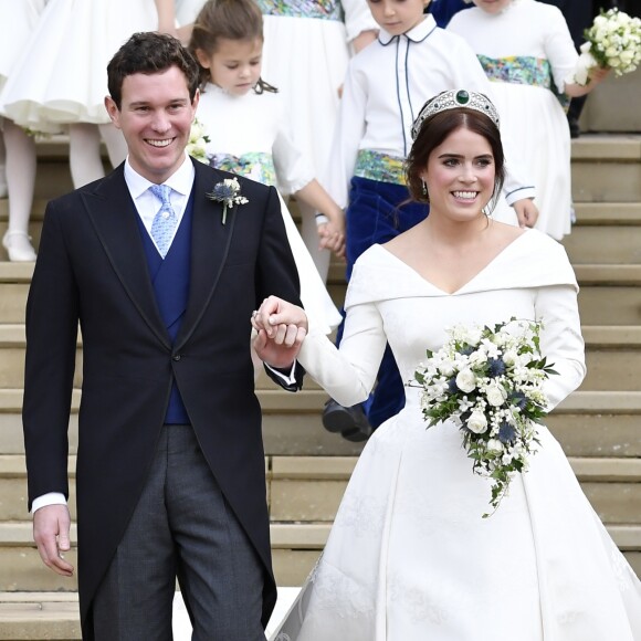 Sorties après la cérémonie de mariage de la princesse Eugenie d'York et Jack Brooksbank en la chapelle Saint-George au château de Windsor.