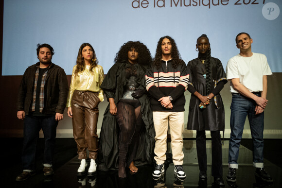 Noé Preszow, Clou, Yseult, Hatik, Lous and the Yakuza, Hervé - Conférence de presse des nommés des catégories "Révélation féminine" et "Révélation masculine" des Victoires de la Musique 2021 au Casino de Paris le 11 janvier 2021. La cérémonie de remise des prix Des Victoires de la Musique 2021 aura lieu le 12 février à La Seine Musicale. © Cyril Moreau / Bestimage 
