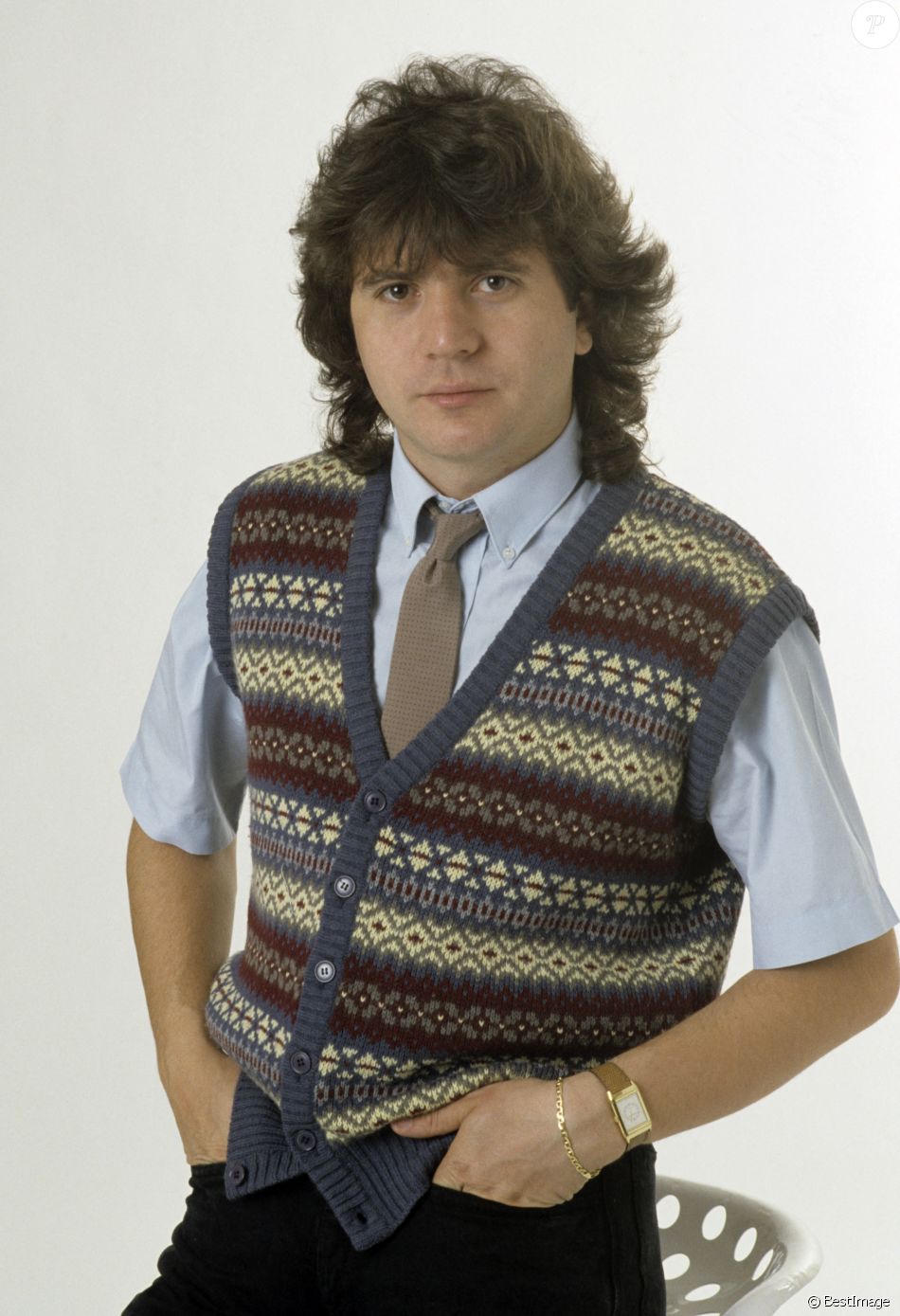 Archives - En France, à Paris, portrait studio de Daniel Balavoine en juillet 1982.