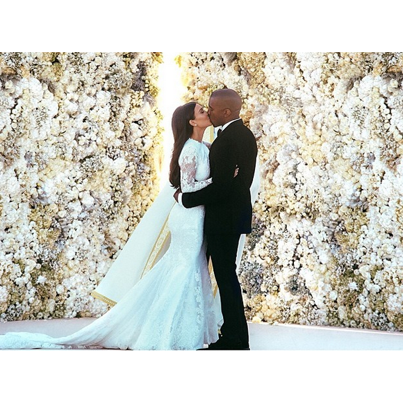 Kim Kardashian et Kanye West lors de leur mariage à Florence, en mai 2014.