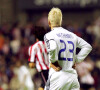 David Beckham, coiffé de cheveux blond platine avec le Real Madrid en 2007.