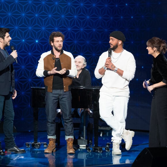 Exclusif - Patrick Fiori, Slimane, Faustine Bollaert, Claudio Capeo - Enregistrement de l'émission "La Boîte à Secrets", présentée par F.Bollaert et qui sera diffusée le 22 janvier sur France 3. Le 18 janvier 2021 © Tiziano Da Silva / Bestimage 